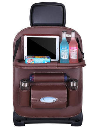Car Back Seat Leather Organizer Storage Bag with Foldable Table