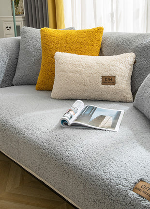 Modern Solid Color Winter Lamb Wool Sofa Towel Thicken Plush Soft And Smooth Sofa Covers For Living Room Anti-slip Couch Cover