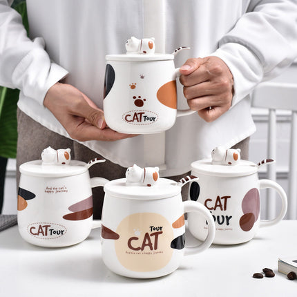 Ceramic Cat Mug with Cute Cartoon Design