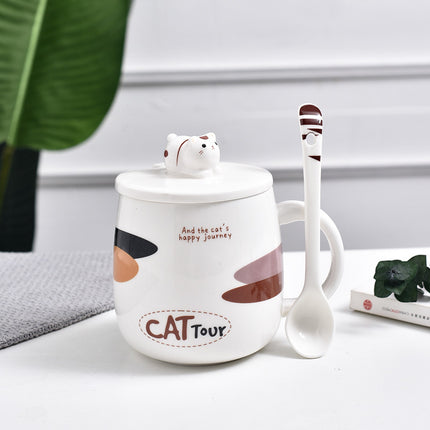 Ceramic Cat Mug with Cute Cartoon Design