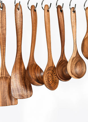 Teak Natural Wood Tableware Spoon Ladle Turner Rice Colander Soup Skimmer Cooking Tool Sets Spoon Scoop Kitchen Tools Gadgets