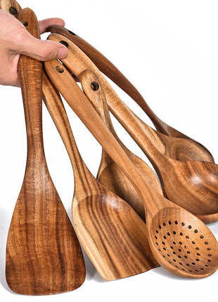 Teak Natural Wood Tableware Spoon Ladle Turner Rice Colander Soup Skimmer Cooking Tool Sets Spoon Scoop Kitchen Tools Gadgets