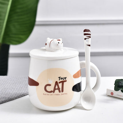 Ceramic Cat Mug with Cute Cartoon Design