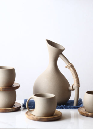 Modern Pottery Cold Kettle & Cup Set – Ceramic Water Pitcher Gift