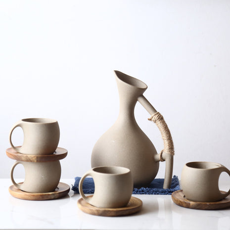 Modern Pottery Cold Kettle & Cup Set – Ceramic Water Pitcher Gift