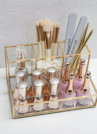 Glass Makeup Organizer Bathroom Cosmetic Organizer With Golden