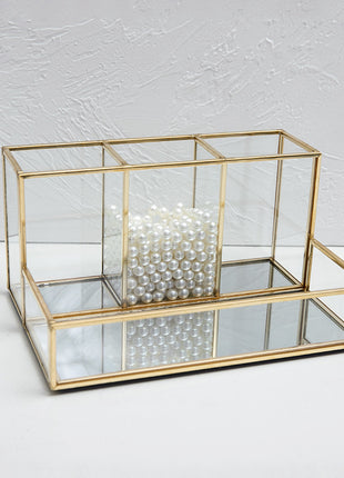 Glass Makeup Organizer Bathroom Cosmetic Organizer With Golden