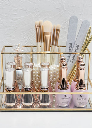 Glass Makeup Organizer Bathroom Cosmetic Organizer With Golden