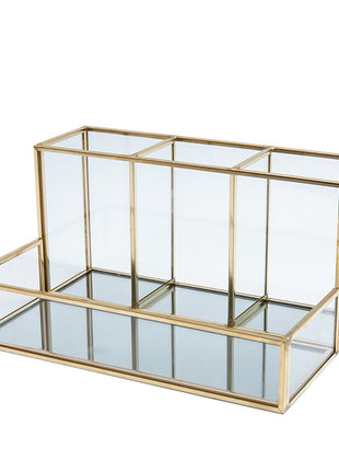 Glass Makeup Organizer Bathroom Cosmetic Organizer With Golden