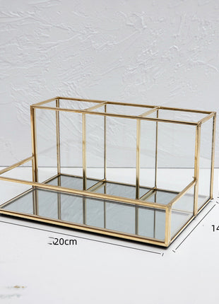 Glass Makeup Organizer Bathroom Cosmetic Organizer With Golden