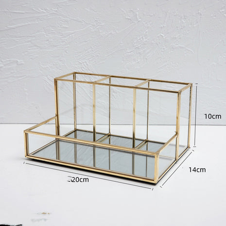 Glass Makeup Organizer Bathroom Cosmetic Organizer With Golden