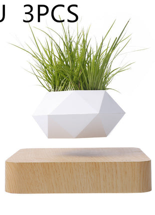 Magnetic Levitation Polygonal Wood Grain Potted Plant
