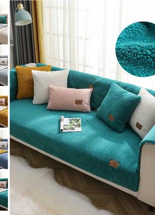Modern Solid Color Winter Lamb Wool Sofa Towel Thicken Plush Soft And Smooth Sofa Covers For Living Room Anti-slip Couch Cover