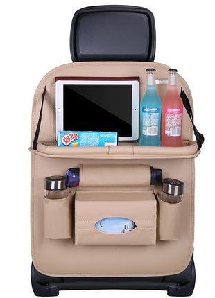 Car Back Seat Leather Organizer Storage Bag with Foldable Table