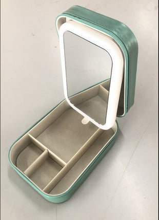 Makeup Storage Box With LED Light Mirror Portable Travel Makeup Cosmetics Storage Box Touch Light Storage Organizer