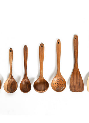 Teak Natural Wood Tableware Spoon Ladle Turner Rice Colander Soup Skimmer Cooking Tool Sets Spoon Scoop Kitchen Tools Gadgets