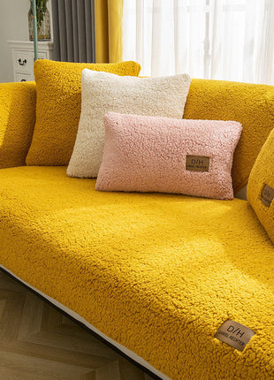 Modern Solid Color Winter Lamb Wool Sofa Towel Thicken Plush Soft And Smooth Sofa Covers For Living Room Anti-slip Couch Cover