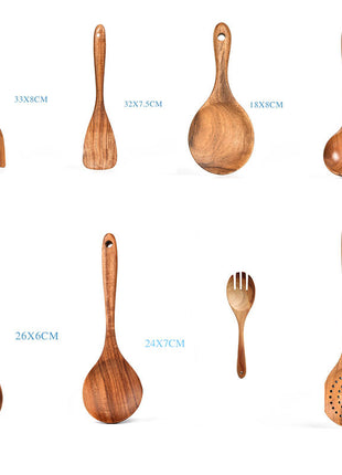 Teak Natural Wood Tableware Spoon Ladle Turner Rice Colander Soup Skimmer Cooking Tool Sets Spoon Scoop Kitchen Tools Gadgets