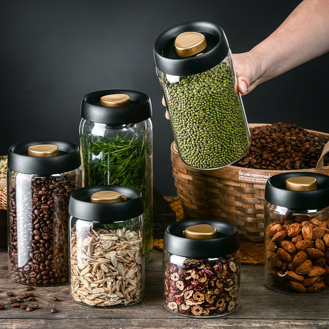 Glass Storage Jar for Coffee and Nuts Vacuum Sealed
