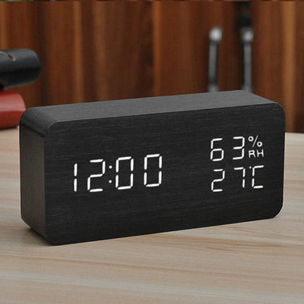 Multifunctional Digital Wooden Alarm Clock with Temperature