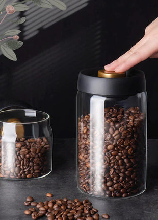 Vacuum Sealed Jug Set Black Coffee Beans Glass Airtight Canister Kitchen Food Grains Candy Keep Good Storage Jar Set Kitchen Gadgets