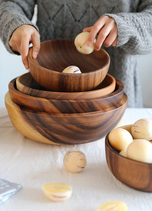Kitchen Natural Wooden Bowl Household Fruit Bowl Salad Bowl For Home Restaurant Food Container Wooden Utensils Note The Size Hot