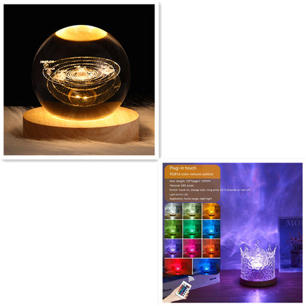 LED Water Ripple Night Light USB Rotating Crystal Lamp