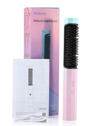 Straightening Comb Rechargeable Hair Wireless Straightener Curler Curling Straighten Dual-purpose Travel Portable USB Charging