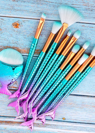 11pcs Makeup Brushes Kit Maquiagem Maquillaje New Mermaid Foundation Eyebrow Eyeliner Cosmetic Makeup Brushes