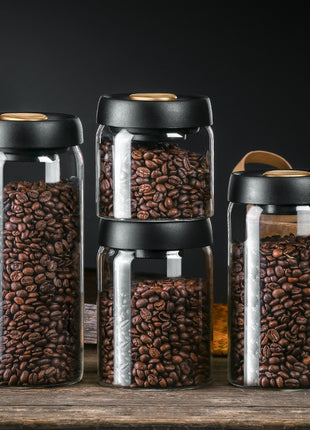 Vacuum Sealed Jug Set Black Coffee Beans Glass Airtight Canister Kitchen Food Grains Candy Keep Good Storage Jar Set Kitchen Gadgets