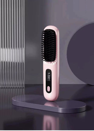2 In 1 Straight Hair Comb Wireless Hair Straightener Brush Hair Fast Heating Portable Hot Curler USB Charging