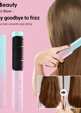 Straightening Comb Rechargeable Hair Wireless Straightener Curler Curling Straighten Dual-purpose Travel Portable USB Charging