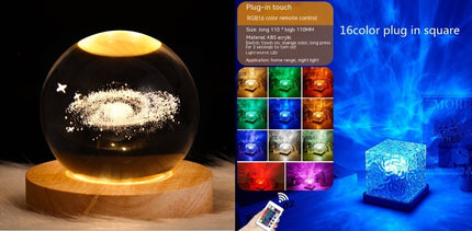 LED Water Ripple Night Light USB Rotating Crystal Lamp