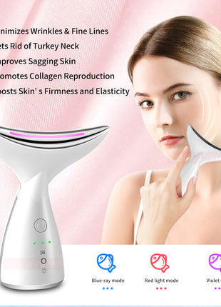 EMS Microcurrent Neck Face Beauty Device With 3 Colors LED Photon Therapy Skin Tighten Reduce Double Chin Face Lifting Devices