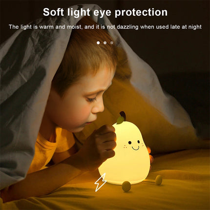 LED Pear Fruit Night Light USB Rechargeable Dimming Touch Silicone Table