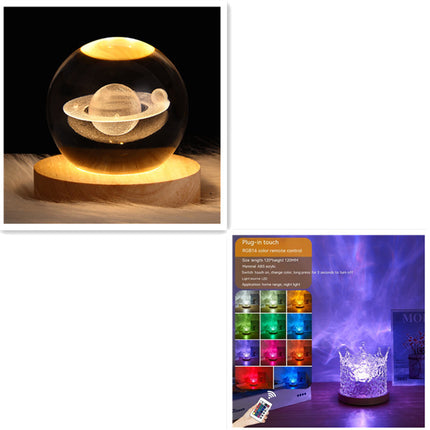 LED Water Ripple Night Light USB Rotating Crystal Lamp