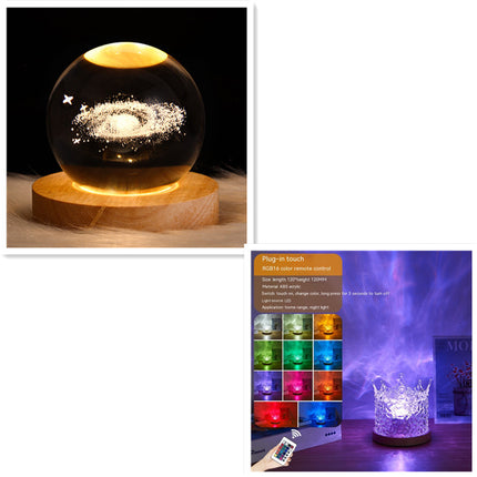 LED Water Ripple Night Light USB Rotating Crystal Lamp