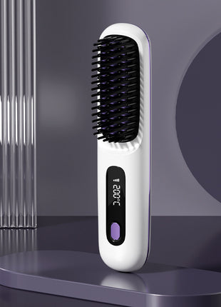 2 In 1 Straight Hair Comb Wireless Hair Straightener Brush Hair Fast Heating Portable Hot Curler USB Charging
