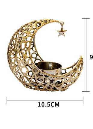 Luxury Moon & Star Candle Holder – Black Gold Metal Design