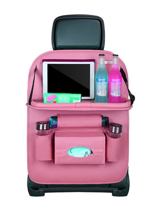 Car Back Seat Leather Organizer Storage Bag with Foldable Table