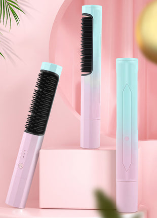 Straightening Comb Rechargeable Hair Wireless Straightener Curler Curling Straighten Dual-purpose Travel Portable USB Charging