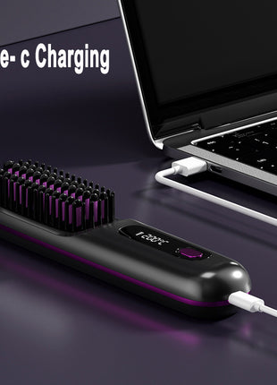 2 In 1 Straight Hair Comb Wireless Hair Straightener Brush Hair Fast Heating Portable Hot Curler USB Charging