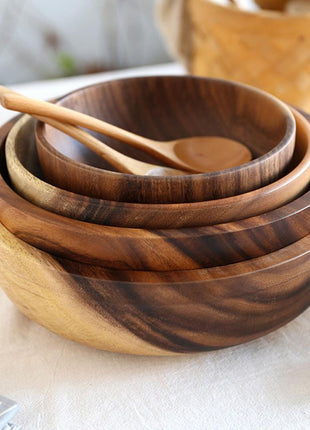 Kitchen Natural Wooden Bowl Household Fruit Bowl Salad Bowl For Home Restaurant Food Container Wooden Utensils Note The Size Hot