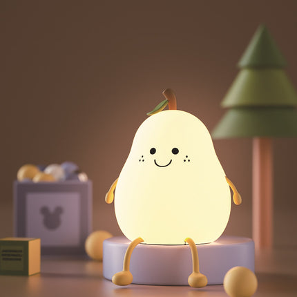 LED Pear Fruit Night Light USB Rechargeable Dimming Touch Silicone Table
