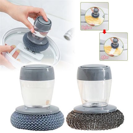 Soap Dispensing Palm Brush – Push-Type Kitchen Scrubber with Built-in Detergent Dispenser