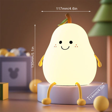 LED Pear Fruit Night Light USB Rechargeable Dimming Touch Silicone Table
