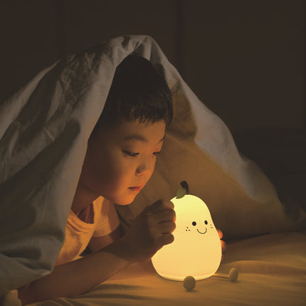 LED Pear Fruit Night Light USB Rechargeable Dimming Touch Silicone Table