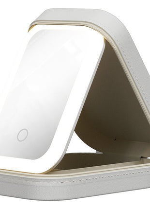 Makeup Storage Box With LED Light Mirror Portable Travel Makeup Cosmetics Storage Box Touch Light Storage Organizer