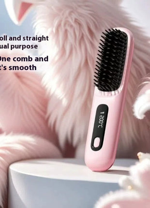 2 In 1 Straight Hair Comb Wireless Hair Straightener Brush Hair Fast Heating Portable Hot Curler USB Charging