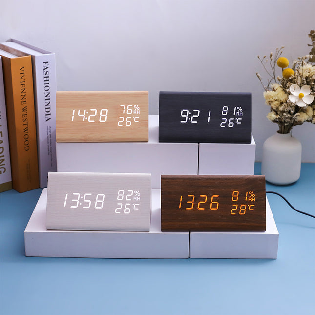 Multifunctional Digital Wooden Alarm Clock with Temperature